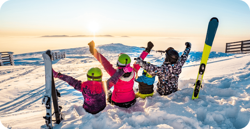 family celebrating a blue sky day